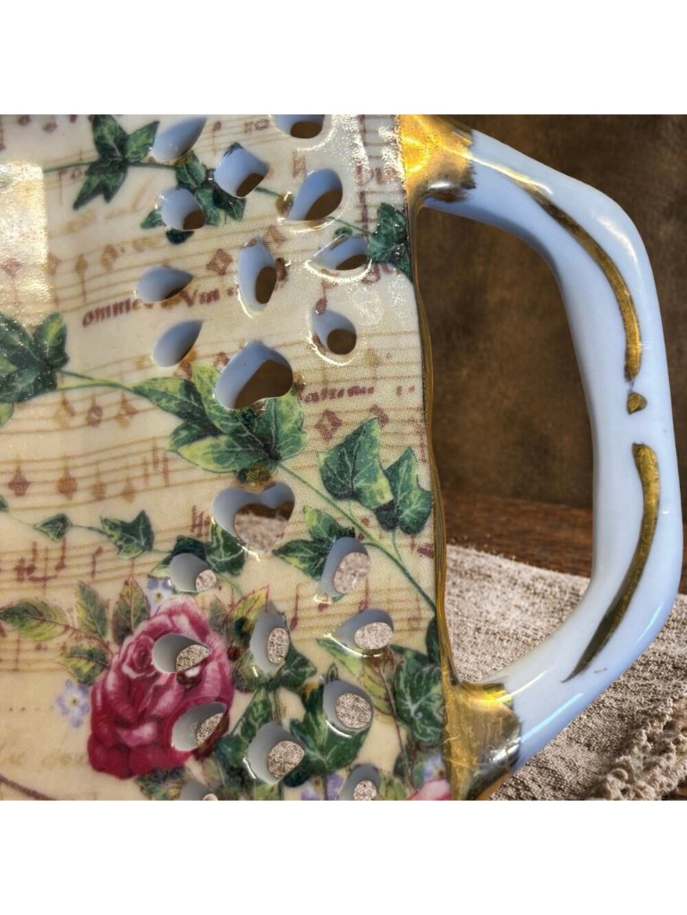 American Atelier Melody Reticulated Tray Vintage Music Sheet Print Rose Gold Mus - Picture 4 of 9